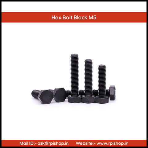 Rpi shop - M5 Hex Head Screws, Hex Head Bolt, Black Oxide-Coated, High Tensile, Machine Thread