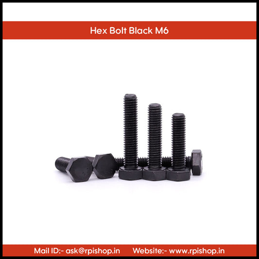 Rpi shop - M6 Hex Head Screws, Hex Head Bolt, Black Oxide-Coated, High Tensile, Machine Thread