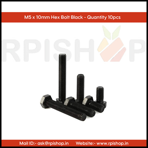 Rpi shop - M5 Hex Head Screws, Hex Head Bolt, Black Oxide-Coated, High Tensile, Machine Thread