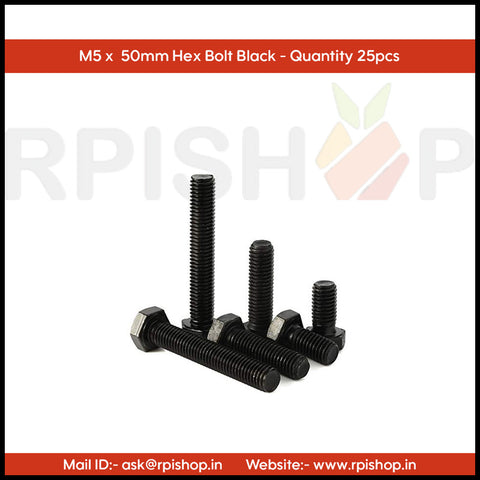 Rpi shop - M5 Hex Head Screws, Hex Head Bolt, Black Oxide-Coated, High Tensile, Machine Thread