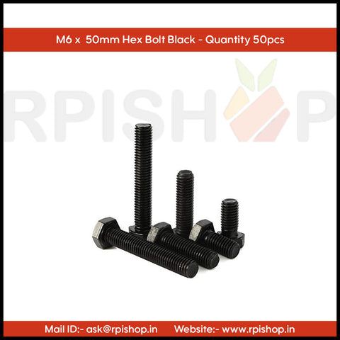 Rpi shop - M6 Hex Head Screws, Hex Head Bolt, Black Oxide-Coated, High Tensile, Machine Thread