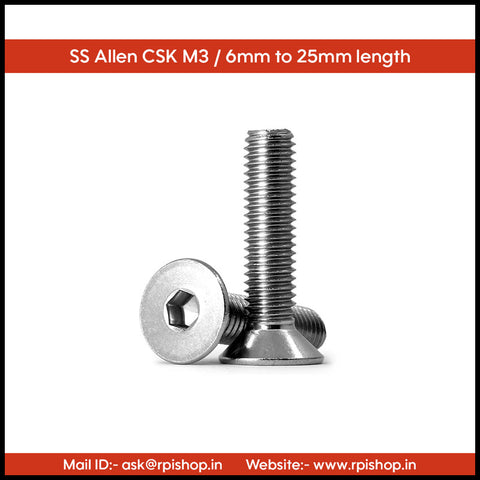 Rpi shop - M3 Stainless Steel Socket Head Countersunk (CSK) Screws