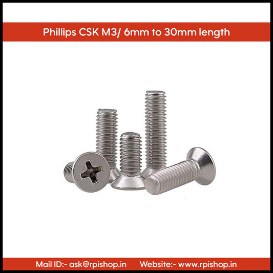 Rpi shop - M3 Phillips Drive Countersunk (CSK) Head Screws, Fully Thread, Nickel Finish, Machine Thread