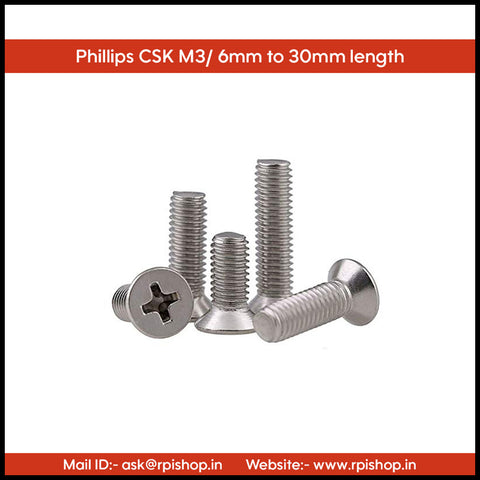 Rpi shop - M3 Phillips Drive Countersunk (CSK) Head Screws, Fully Thread, Nickel Finish, Machine Thread