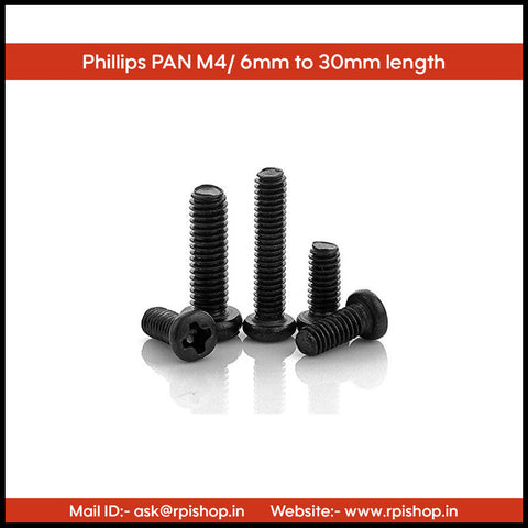 Rpi shop - M4 Phillip Drive Pan Head Screws, Fully Thread, Black Oxide Finish, Machine Thread