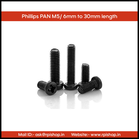 Rpi shop - M5 Phillip Drive Pan Head Screws, Fully Thread, Black Oxide Finish, Machine Thread