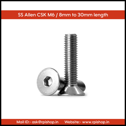 Rpi shop - M6 Stainless Steel Socket Head Countersunk (CSK) Screws