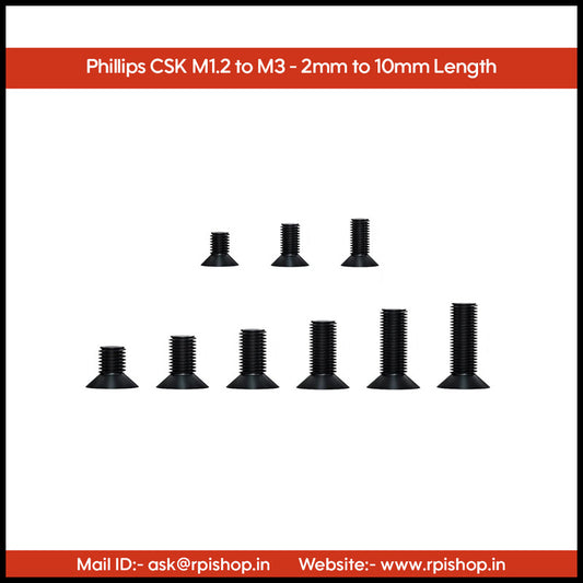 Rpi shop - Phillips Drive Countersunk (CSK) Head Screws, Micro Screws, Fully Thread, Black Oxide Finish, Machine Thread