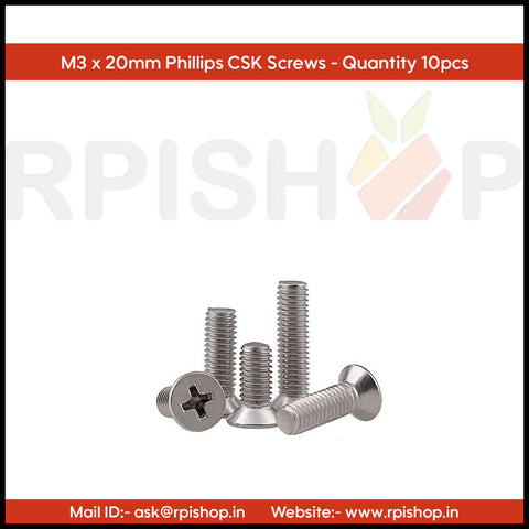 Rpi shop - M3 Phillips Drive Countersunk (CSK) Head Screws, Fully Thread, Nickel Finish, Machine Thread