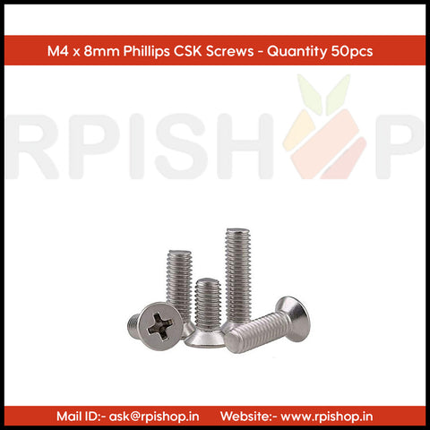 Rpi shop - M4 Phillips Drive Countersunk (CSK) Head Screws, Fully Thread, Nickel Finish, Machine Thread