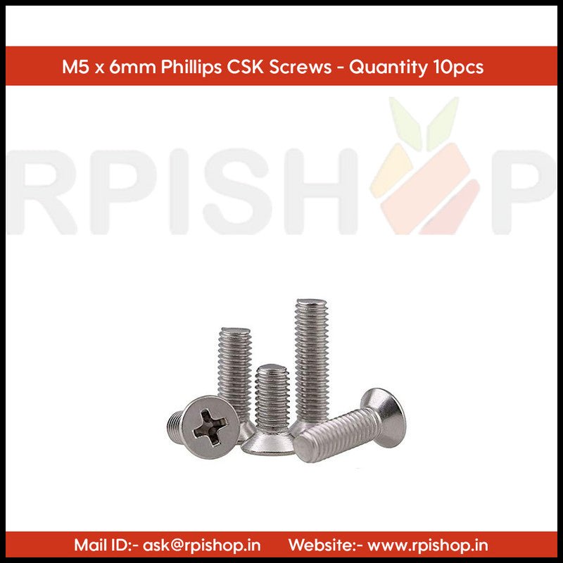 Rpi shop - M5 Phillips Drive Countersunk (CSK) Head Screws, Fully Thread, Nickel Finish, Machine Thread