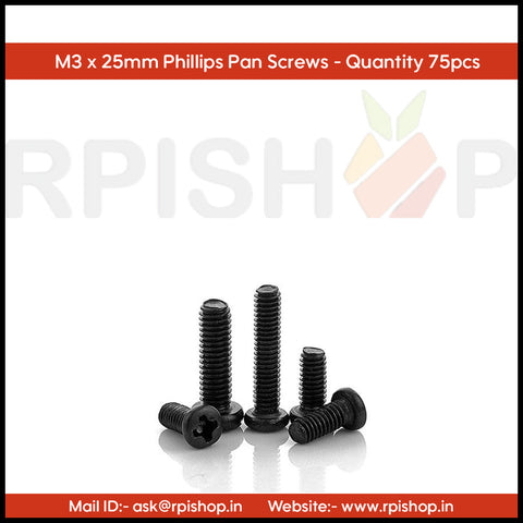 Rpi shop - M3 Phillip Drive Pan Head Screws, Fully Thread, Black Oxide Finish, Machine Thread