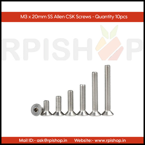 Rpi shop - M3 Stainless Steel Socket Head Countersunk (CSK) Screws