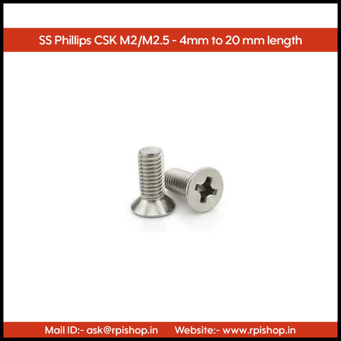 Rpi shop - SS 304 Phillips Drive Countersunk (CSK) Head Screws, Micro Screws, Stainless Steel, Fully Thread, Machine Thread