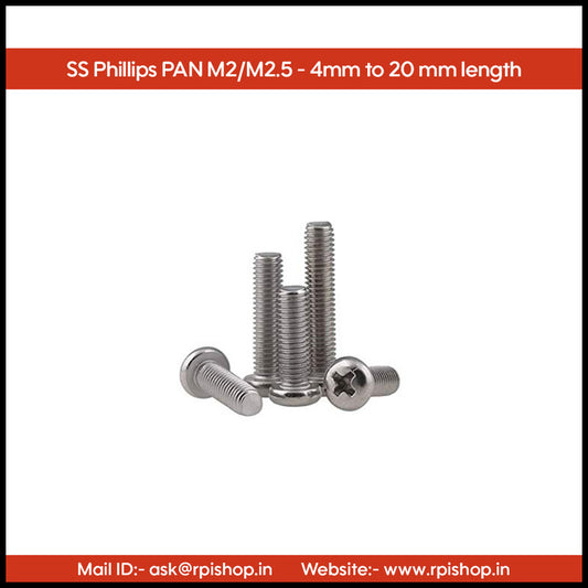 Rpi shop - SS 304 Phillips Drive Pan Head Screws, Micro Screws, Stainless Steel, Fully Thread, Machine Thread