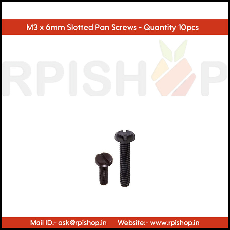 Rpi shop - M3 Slotted Drive Pan Head Screws, Slotted Drive, Fully Thread, Black Oxide Finish, Machine Thread